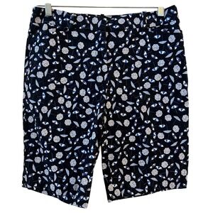 Talbots Women Sz 6 Navy Blue‎ White Blue Beach Umbrella Print Shorts
